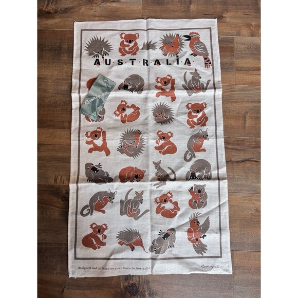 Australia Rodriguez Linen Tea Towel Koala Bear Platypus Animals NWT 31.5”x18.5” - Picture 1 of 8